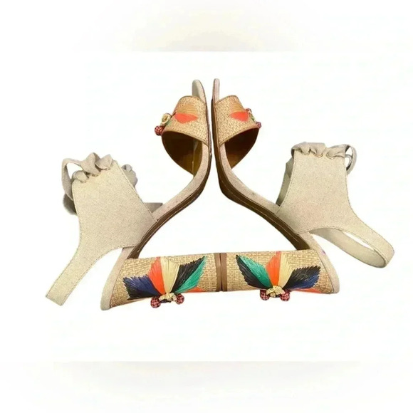 TORY BURCH Geraldine Raffia & Linen Lace-Up Sandals Size 9.5 - Picture 10 of 13